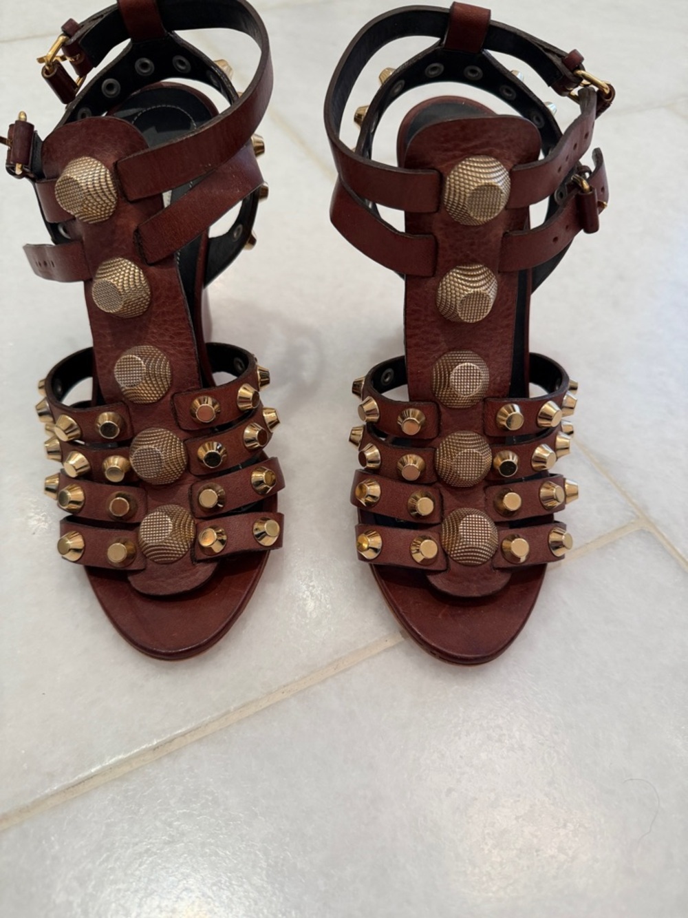 Balenciaga Studded Leather Strappy wedges size 37